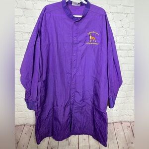 Vtg long purple nylon snap button jacket with boxer show dogs‎ embroidery, sz 2X